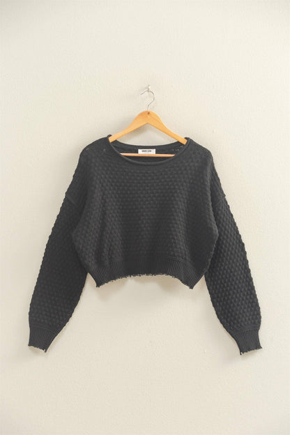 Textured Round Neck Long Sleeve Sweater