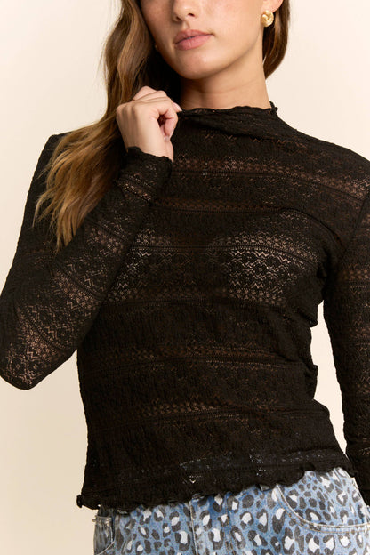 Striped Lace Mock Neck Top