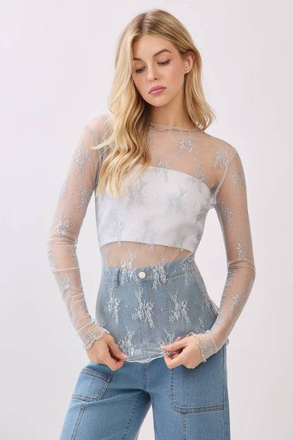 LONG SLEEVE FLORAL LACE TOP