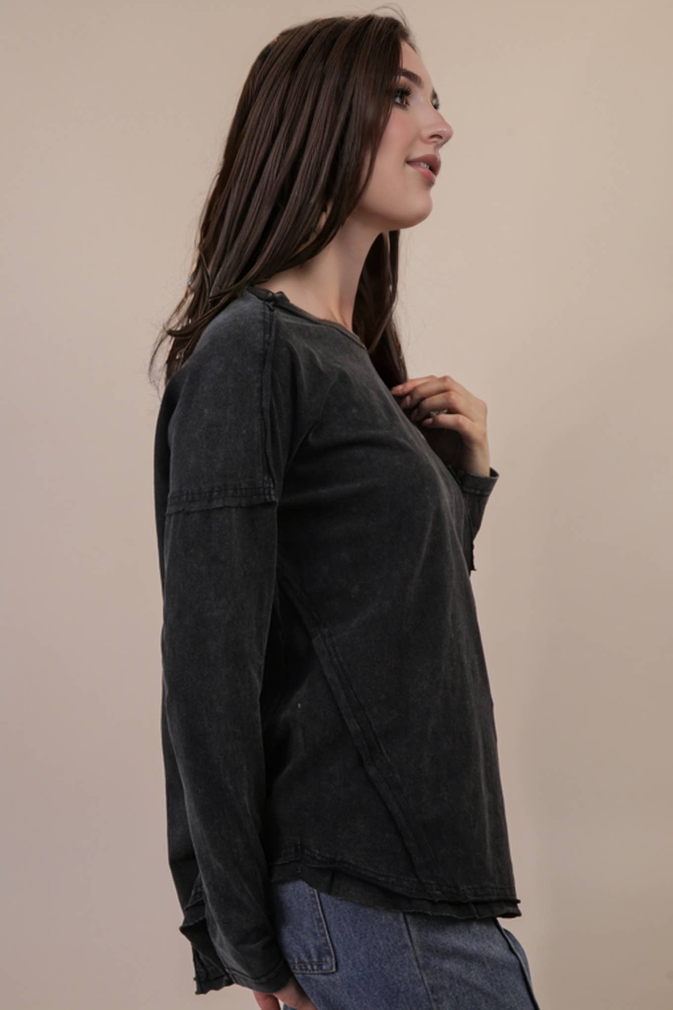 NT11817X-PLUS SIZE Mineral Washed Casual Knit Top