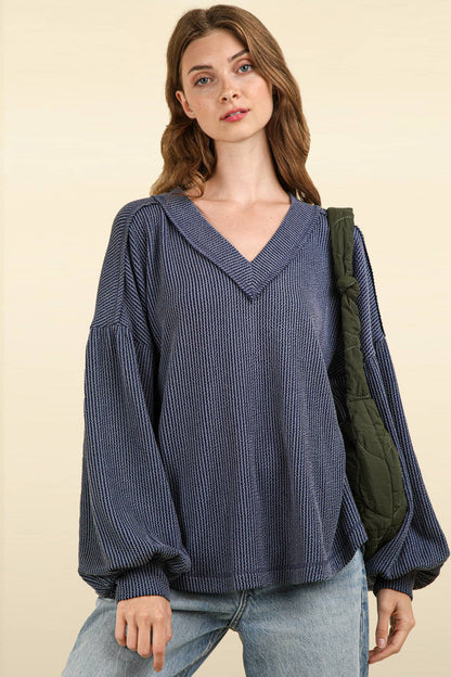 Otto Ribbed V-Neck Oversized Knit Top