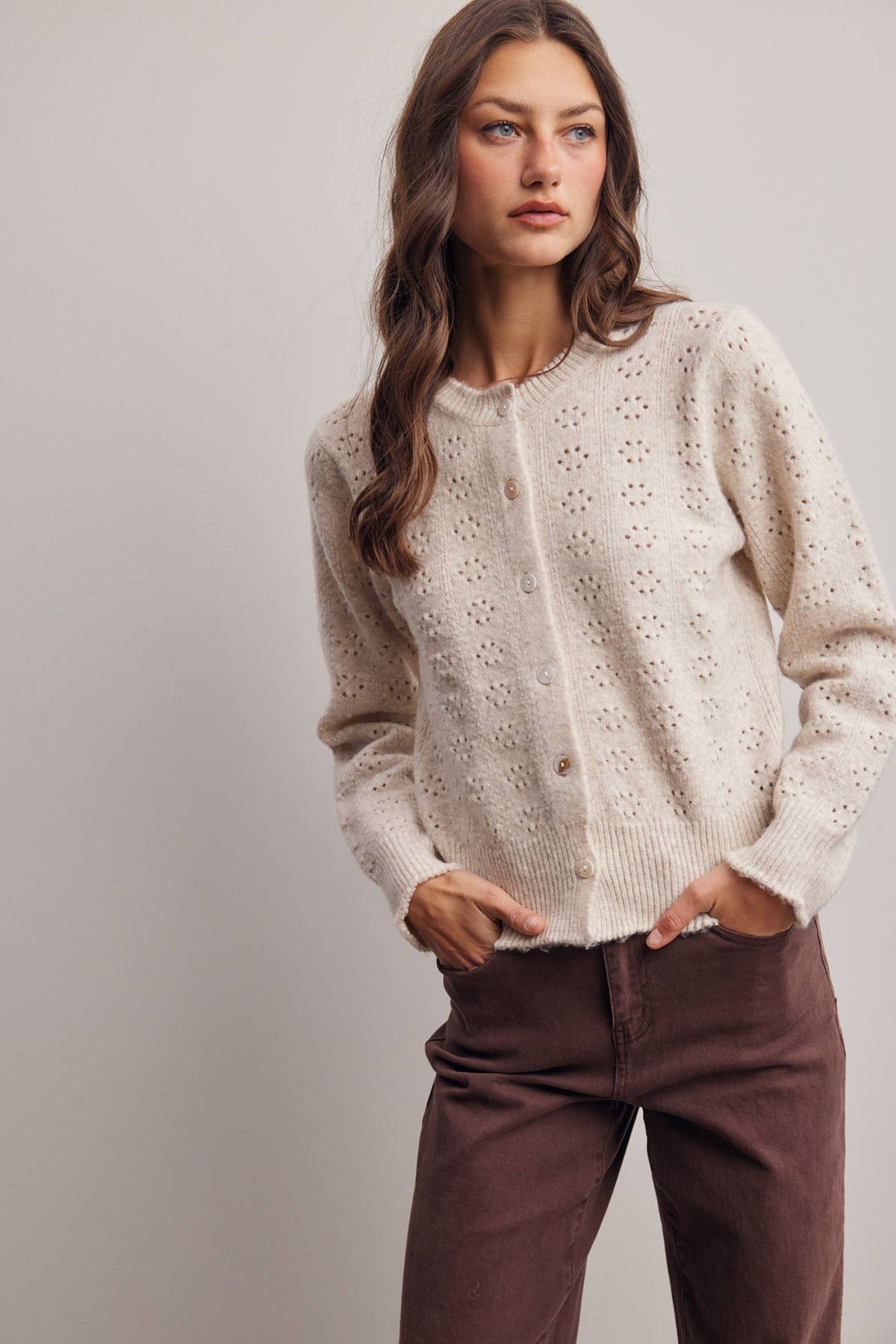Pointelle Knit Button Cardigan FSW0069