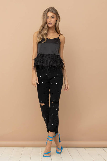 - Studded Rhinestone Denim Jeans