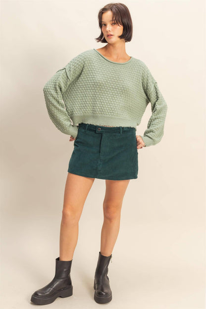 Textured Round Neck Long Sleeve Sweater