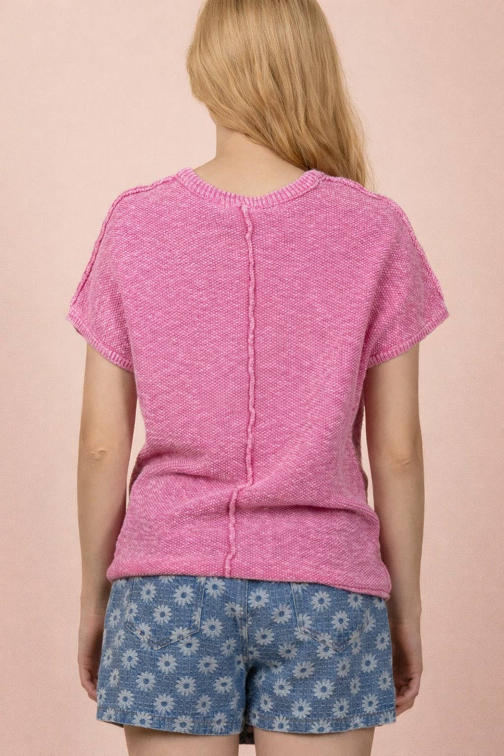 12W3342N-Mineral Washed Knit Casual Sweater Top
