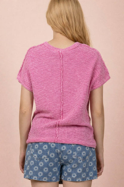 12W3342N-Mineral Washed Knit Casual Sweater Top