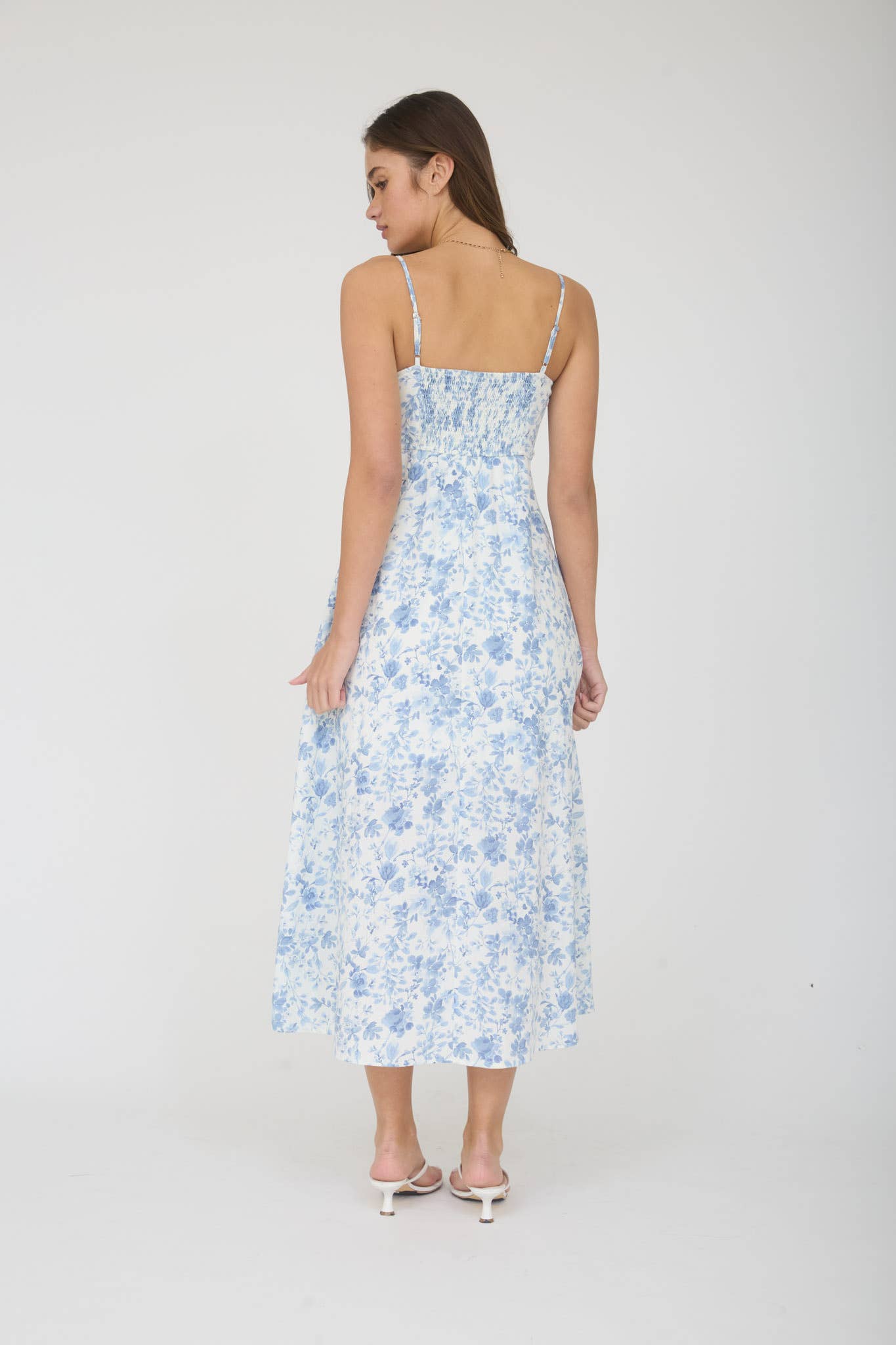 WATERCOLOR FLORAL SPAGHETTI STRAP MIDI DRESS