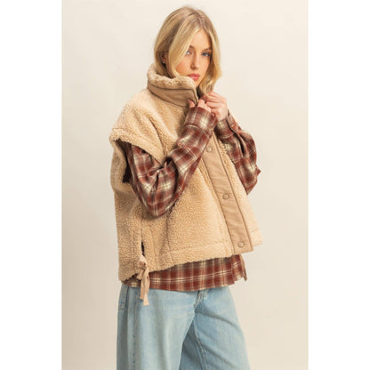 Cozy Sherpa Vest Jacket with Tie-Up Side Details
