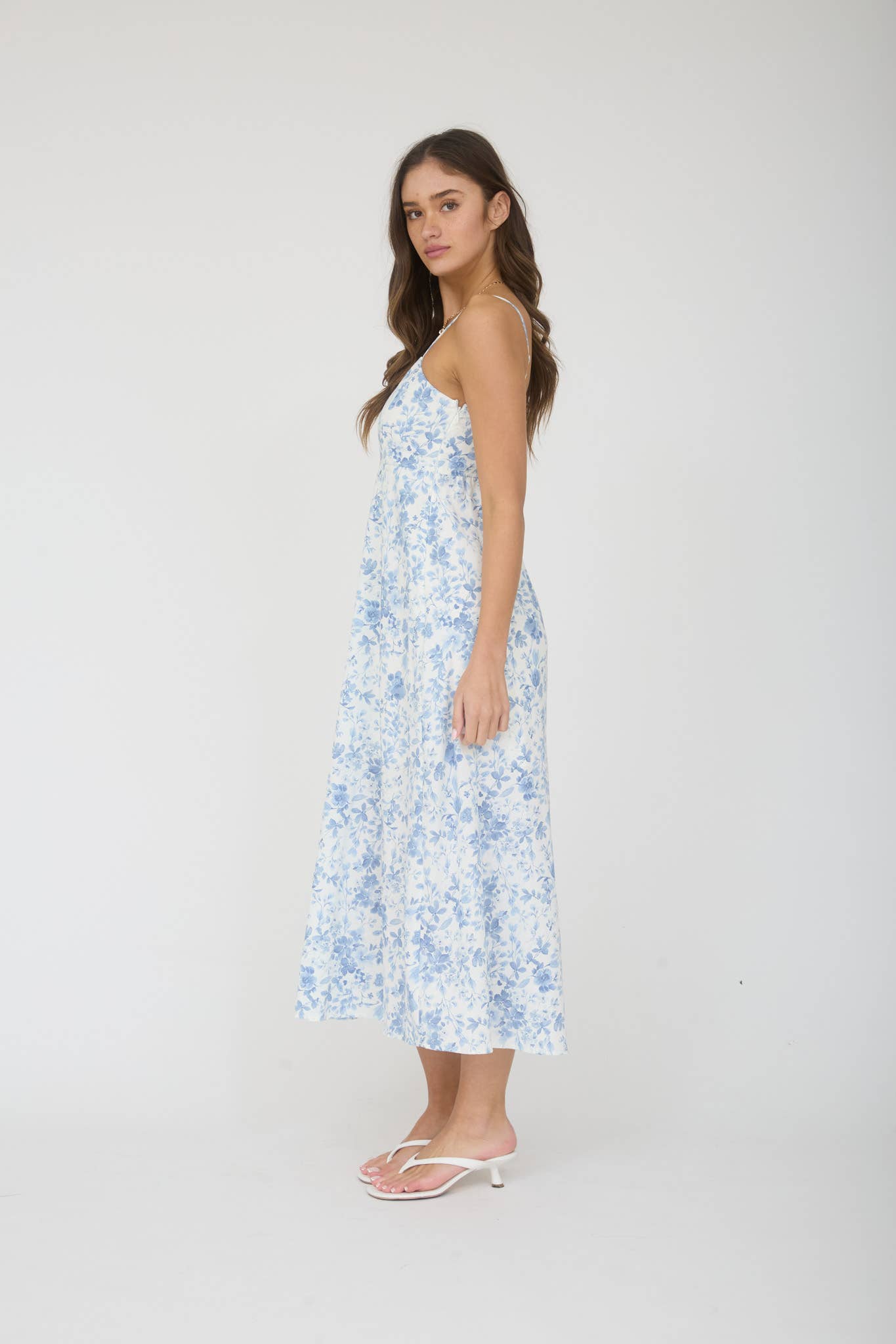 WATERCOLOR FLORAL SPAGHETTI STRAP MIDI DRESS
