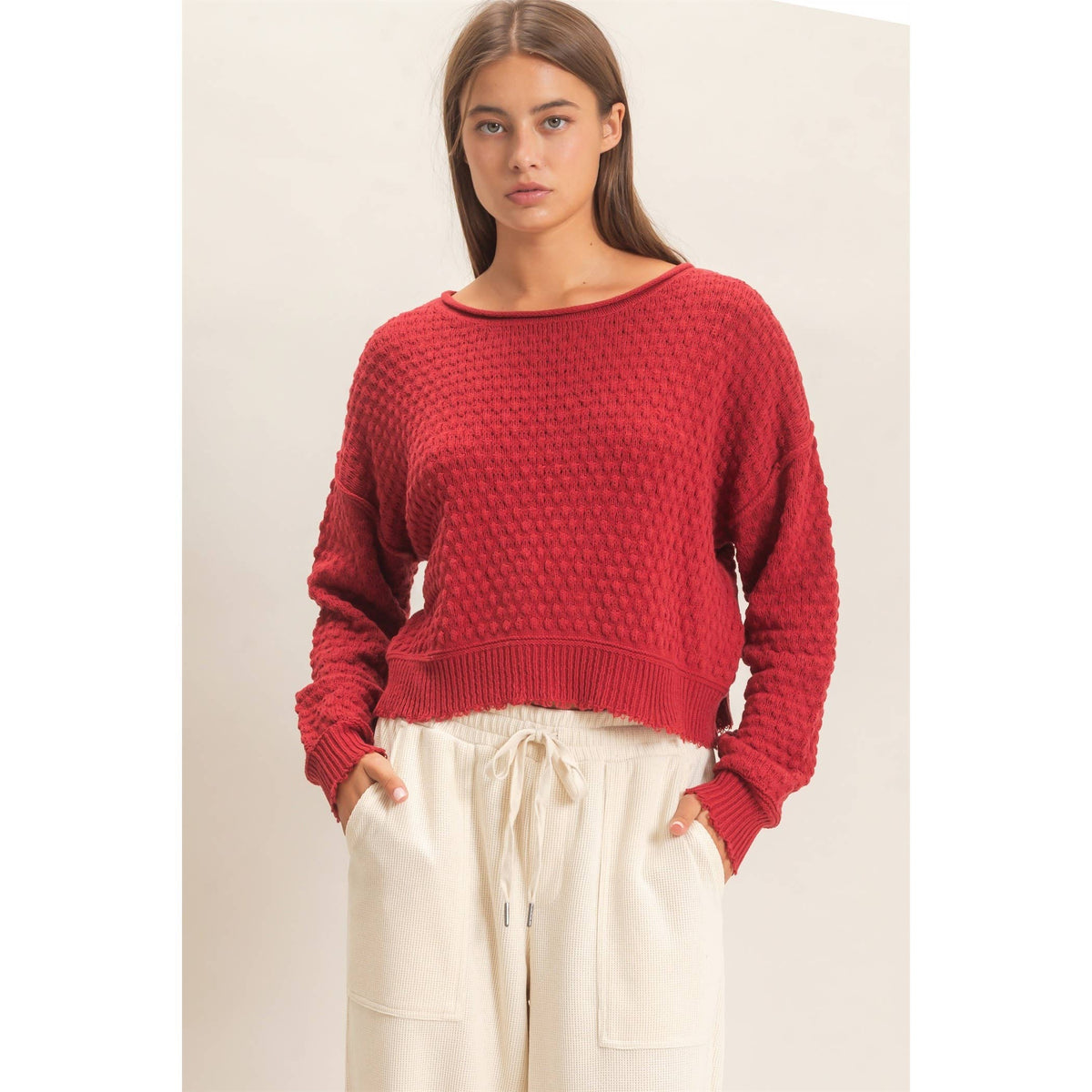 Textured Boat Neck Sweater
