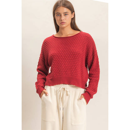 Textured Boat Neck Sweater
