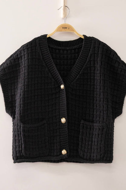 12W3719N-Waffle Texture Crop Cardigan