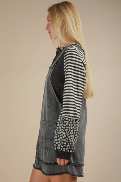 ND31791-Washed Denim Overall Mini Dress