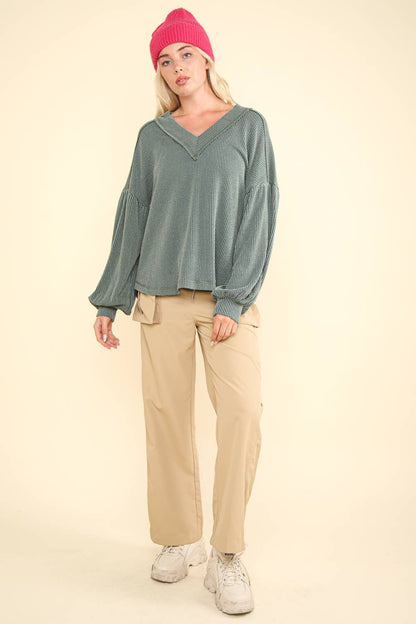 Otto Ribbed V-Neck Oversized Knit Top