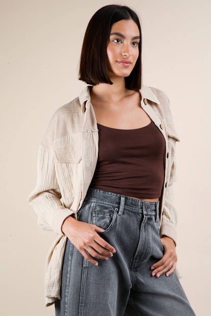 NJ90360-Mineral Washed Oversized Gauze Shacket Jacket