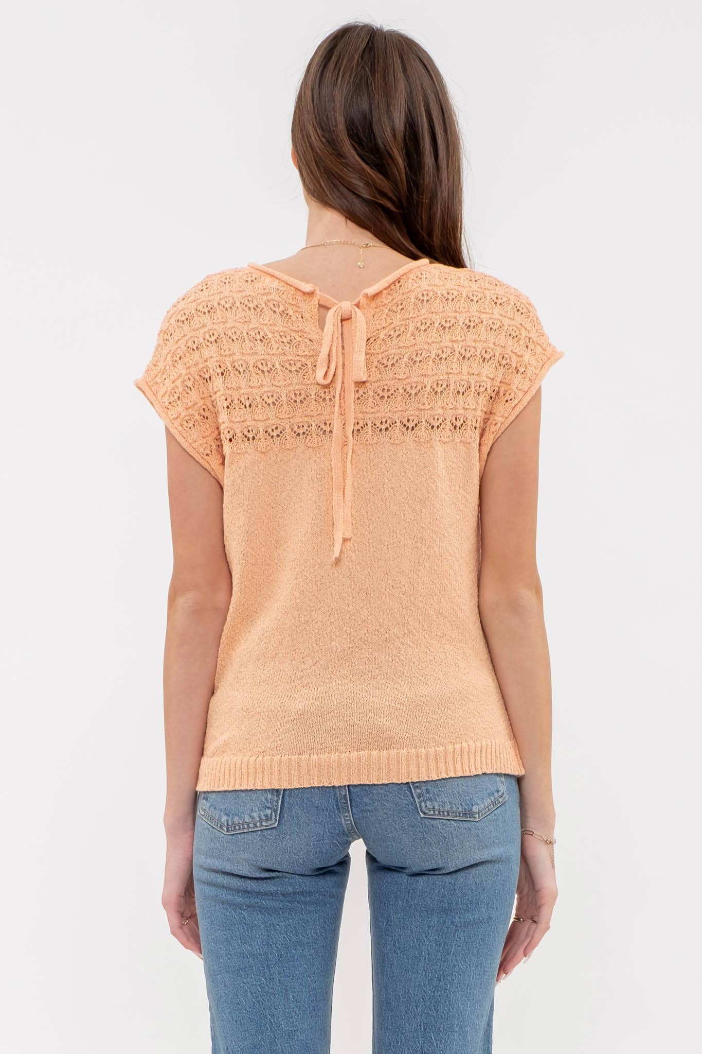 EYELET YOKE SWEATER KNIT TOP