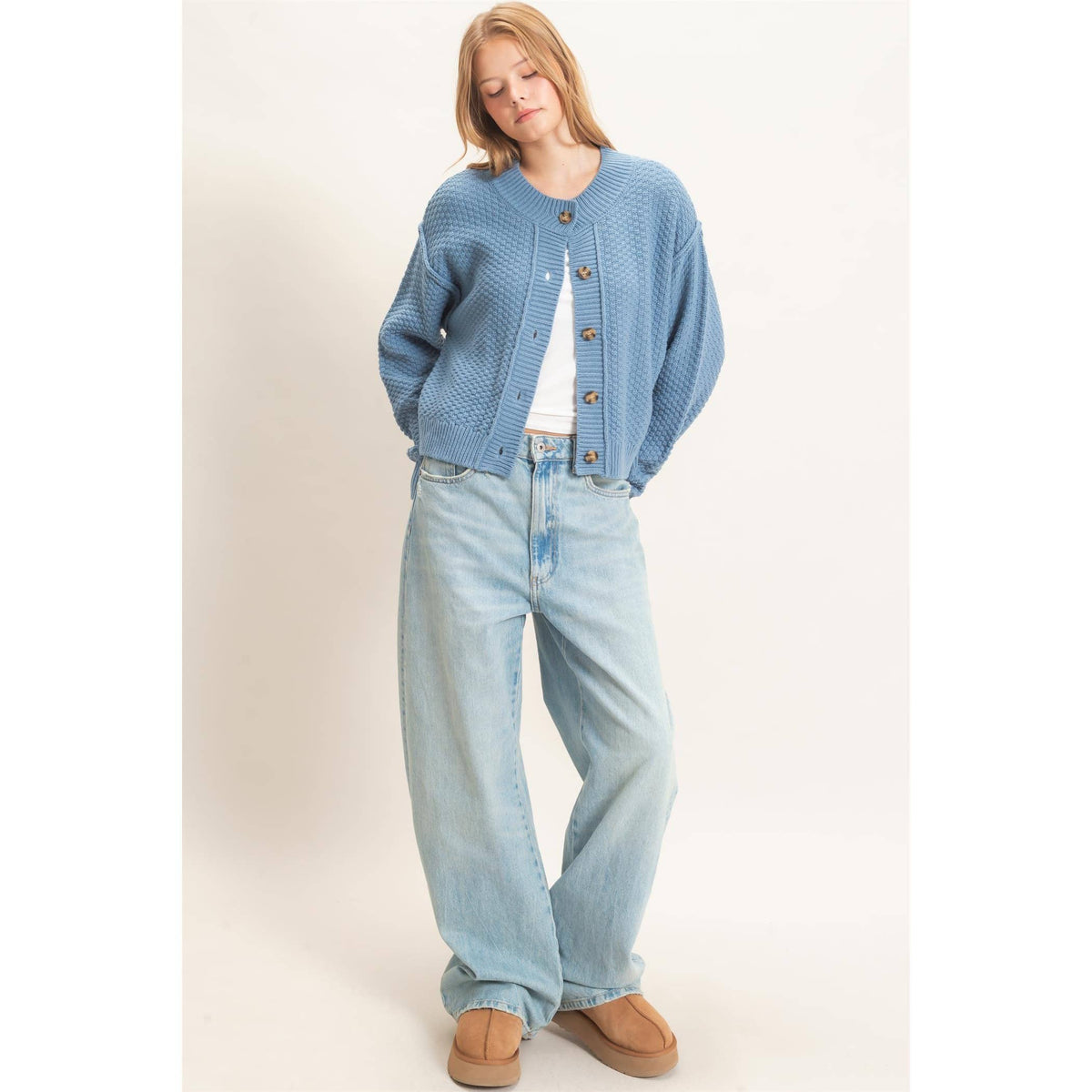 Textured Knit Button-Front Cardigan