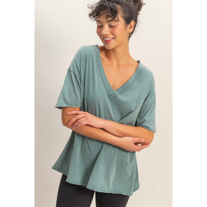 Washed V-Neck Oversized Tee
