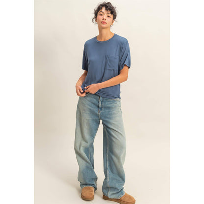 Classic Crew Neck Short Sleeve Pocket Top