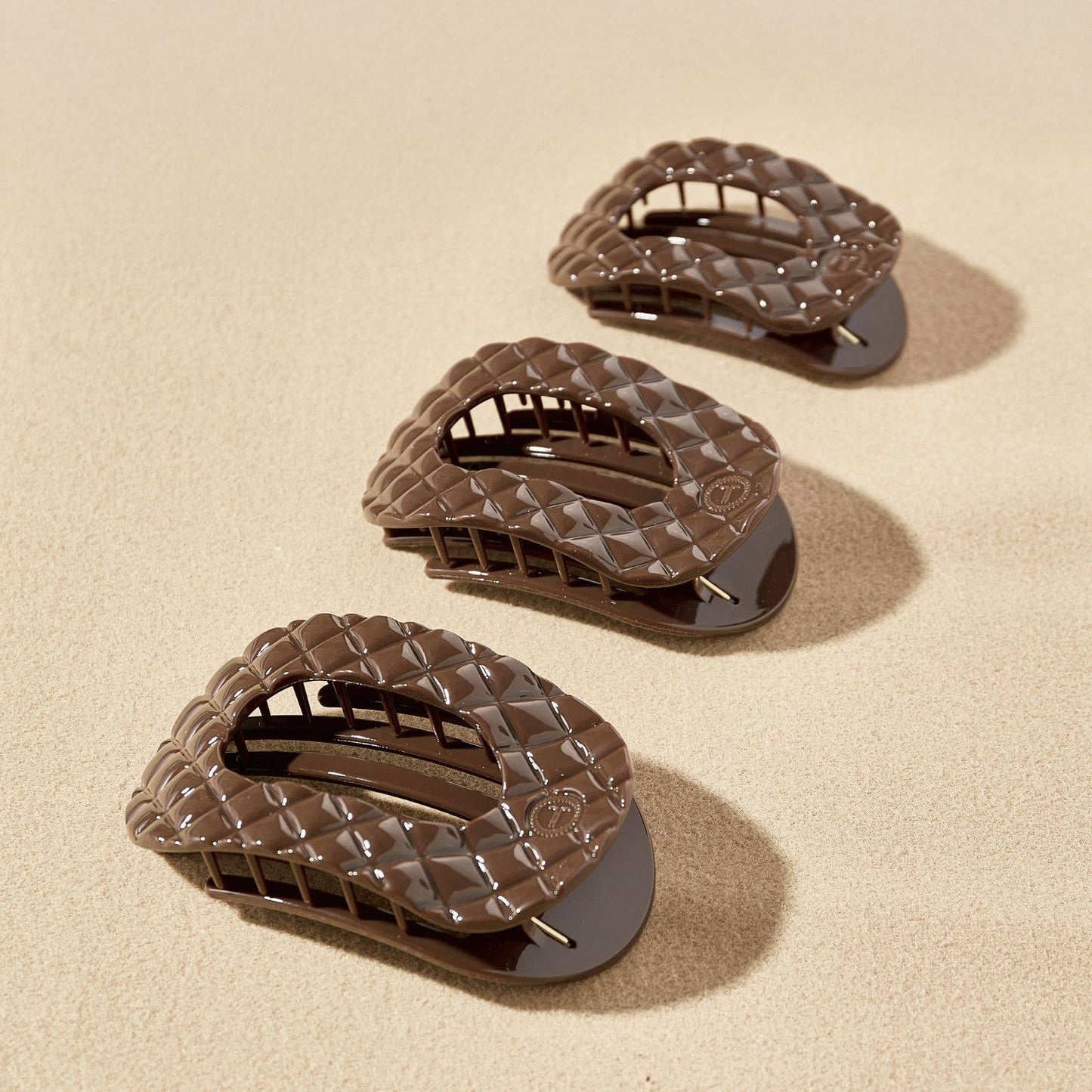 Flat Round Hair Clip | Medium | Truly Taupe Quilted