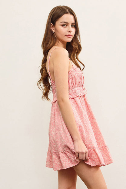 GATHERED FRONT RUFFLE HEM FLOWY CAMI DRESS
