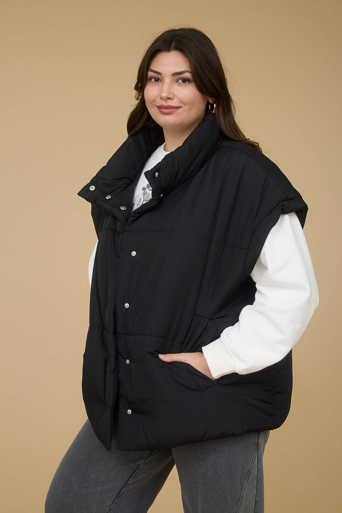 PLUS OVERSIZED SNAP BUTTON PUFFER VEST