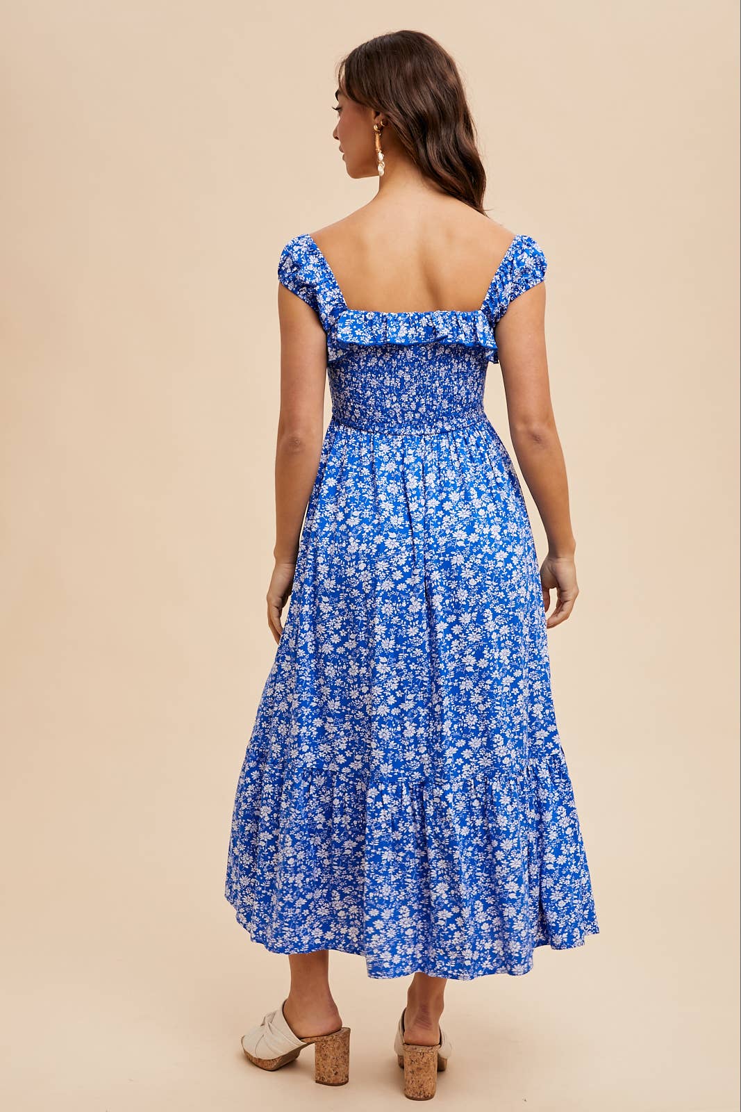 EVERLY SMOCKED FLORAL PRINT MAXI