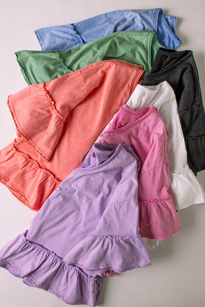 NT12430-Mineral Washed Ruffle Detail Knit Top