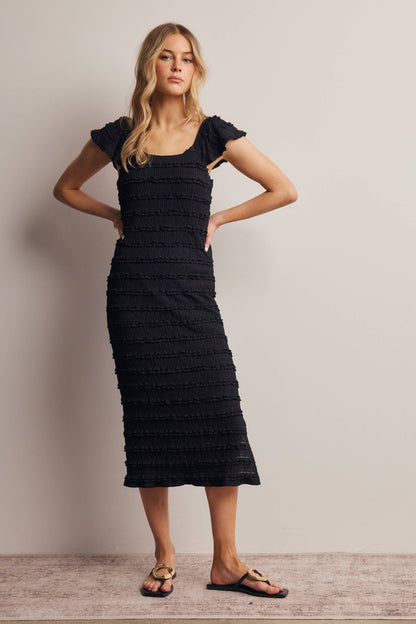 Smocked Ruffle Strap Midi Dress
