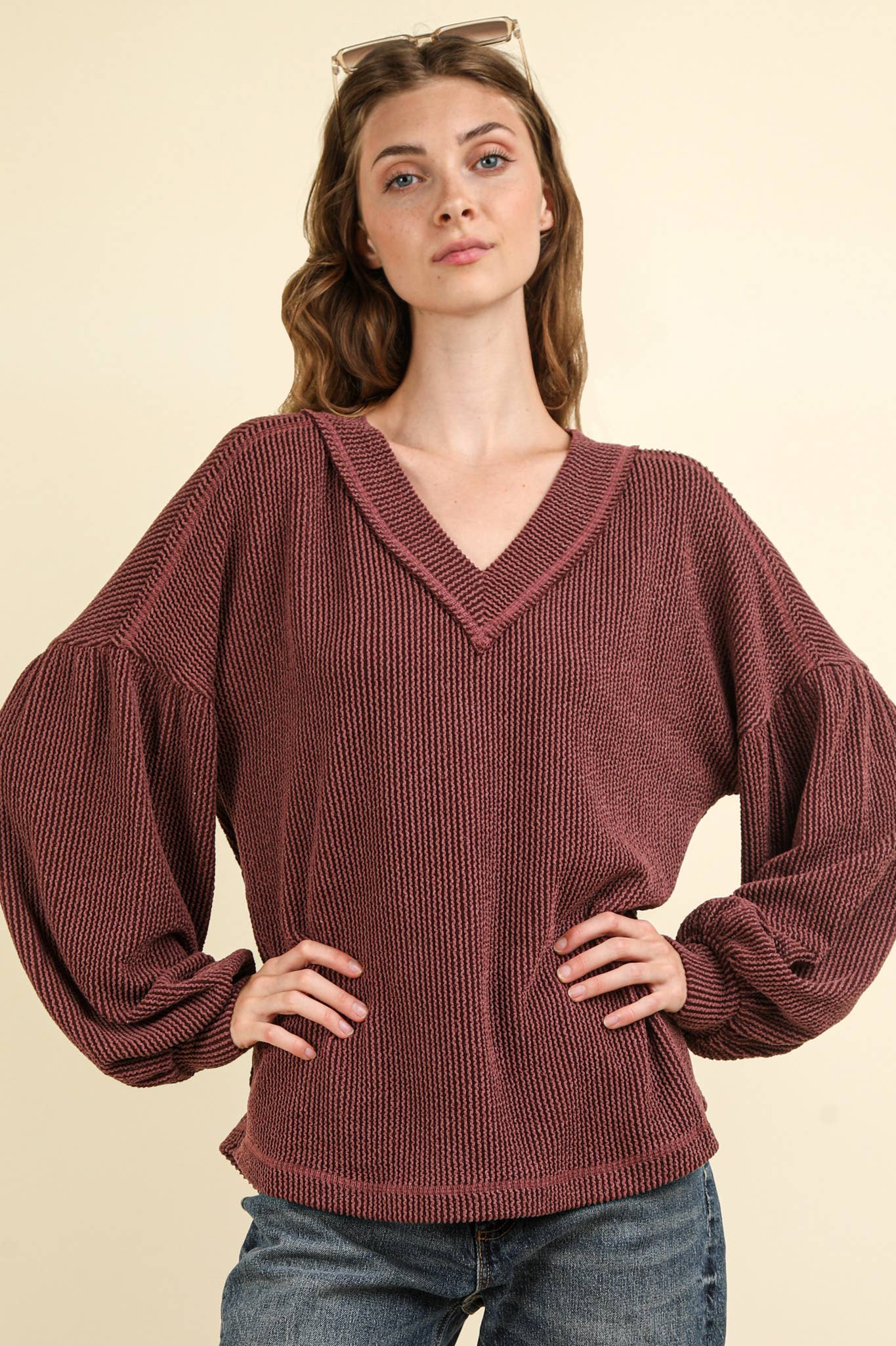 Otto Ribbed V-Neck Oversized Knit Top