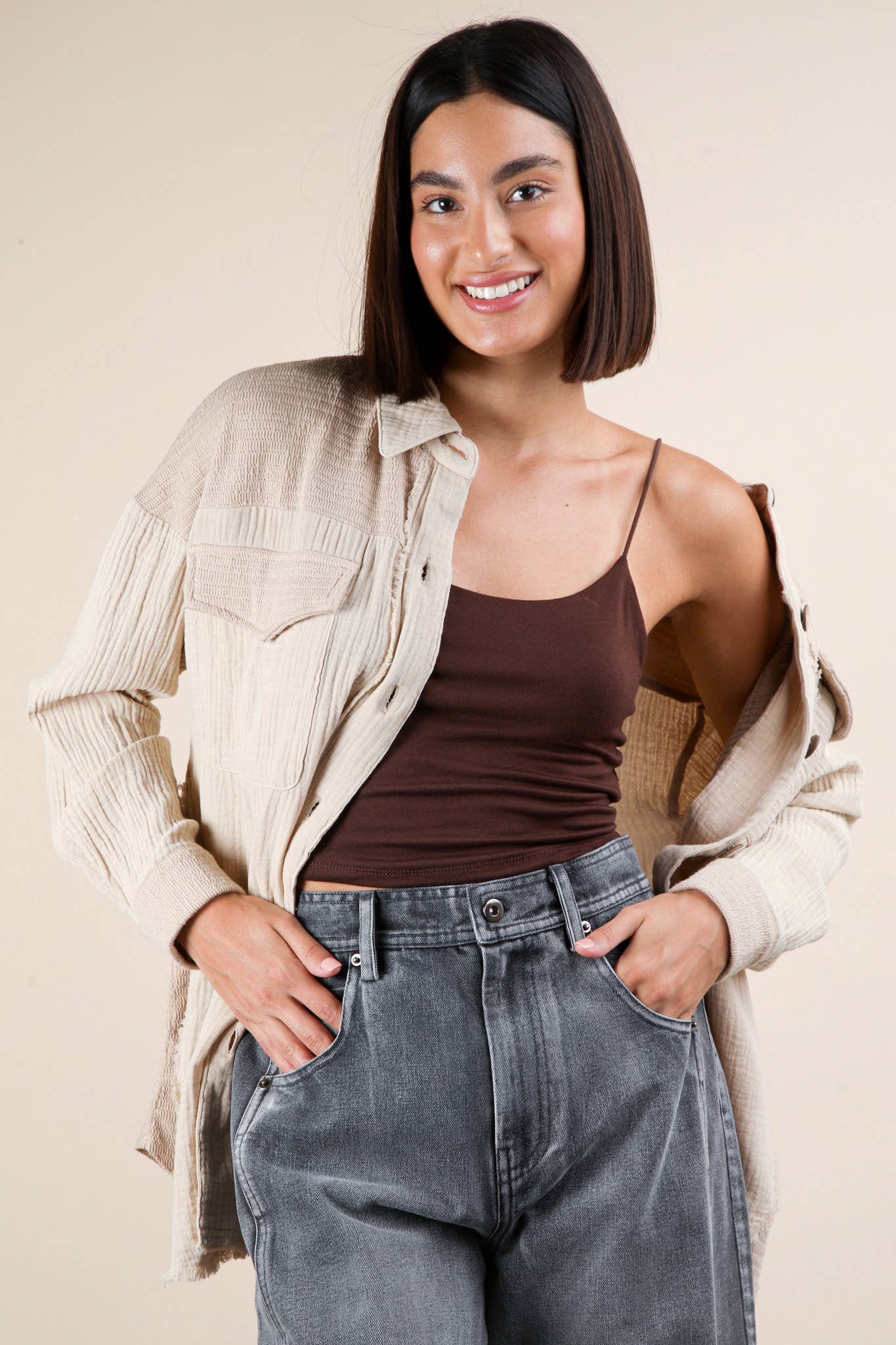 NJ90360-Mineral Washed Oversized Gauze Shacket Jacket