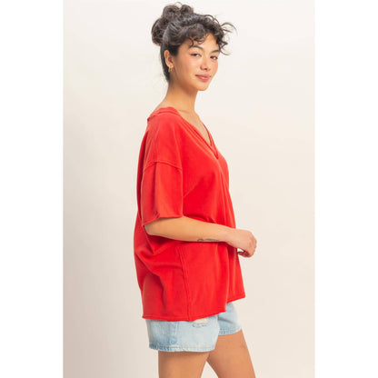 Washed V-Neck Oversized Tee