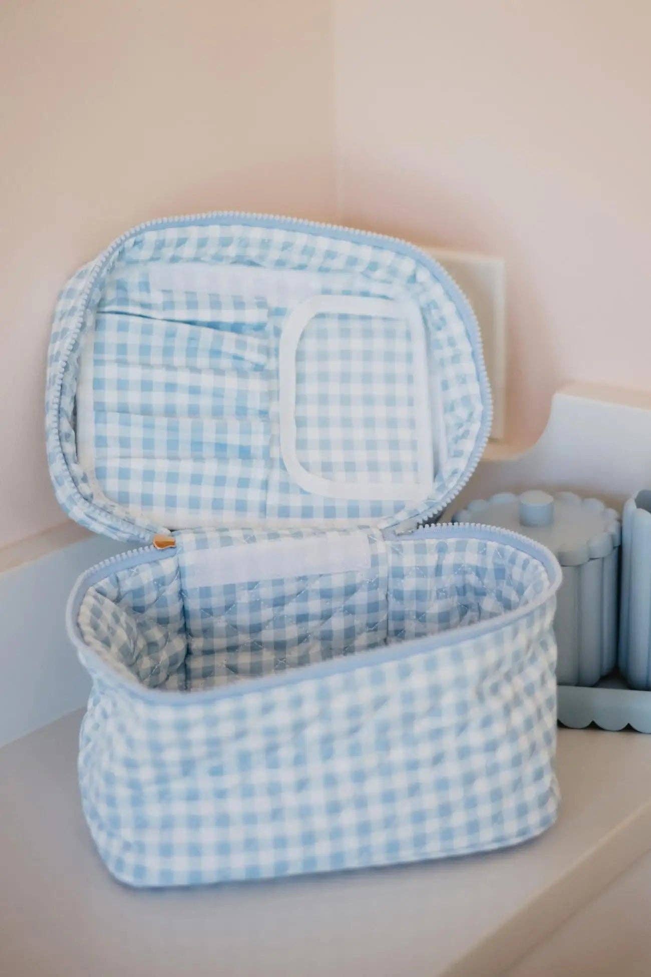 Light Blue Plaid Make Up Bag