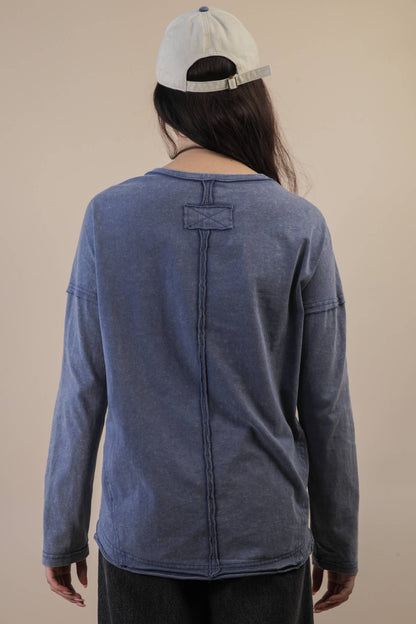 NT11817X-PLUS SIZE Mineral Washed Casual Knit Top