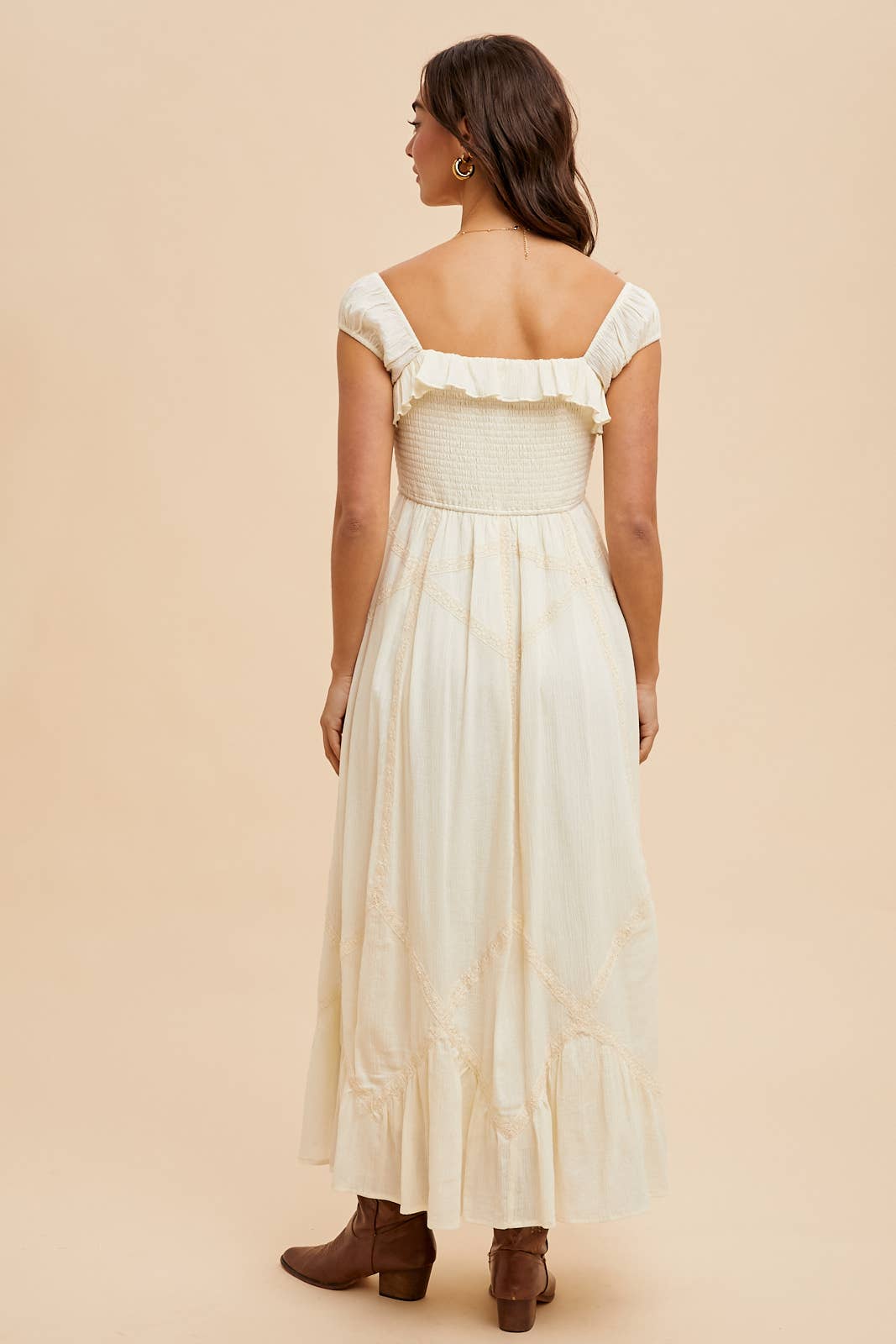 SMOCKED MAXI WITH LACE TRIM DETAIL