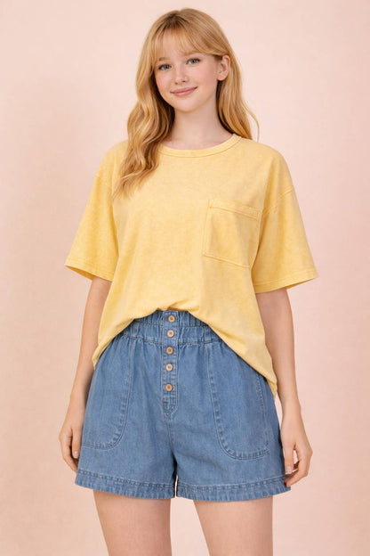 NT11108-Mineral Washed Knit Top with Pocket