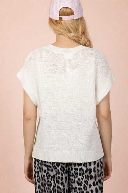 12W3653N-Button Down Solid Knit Summer Sweater Top