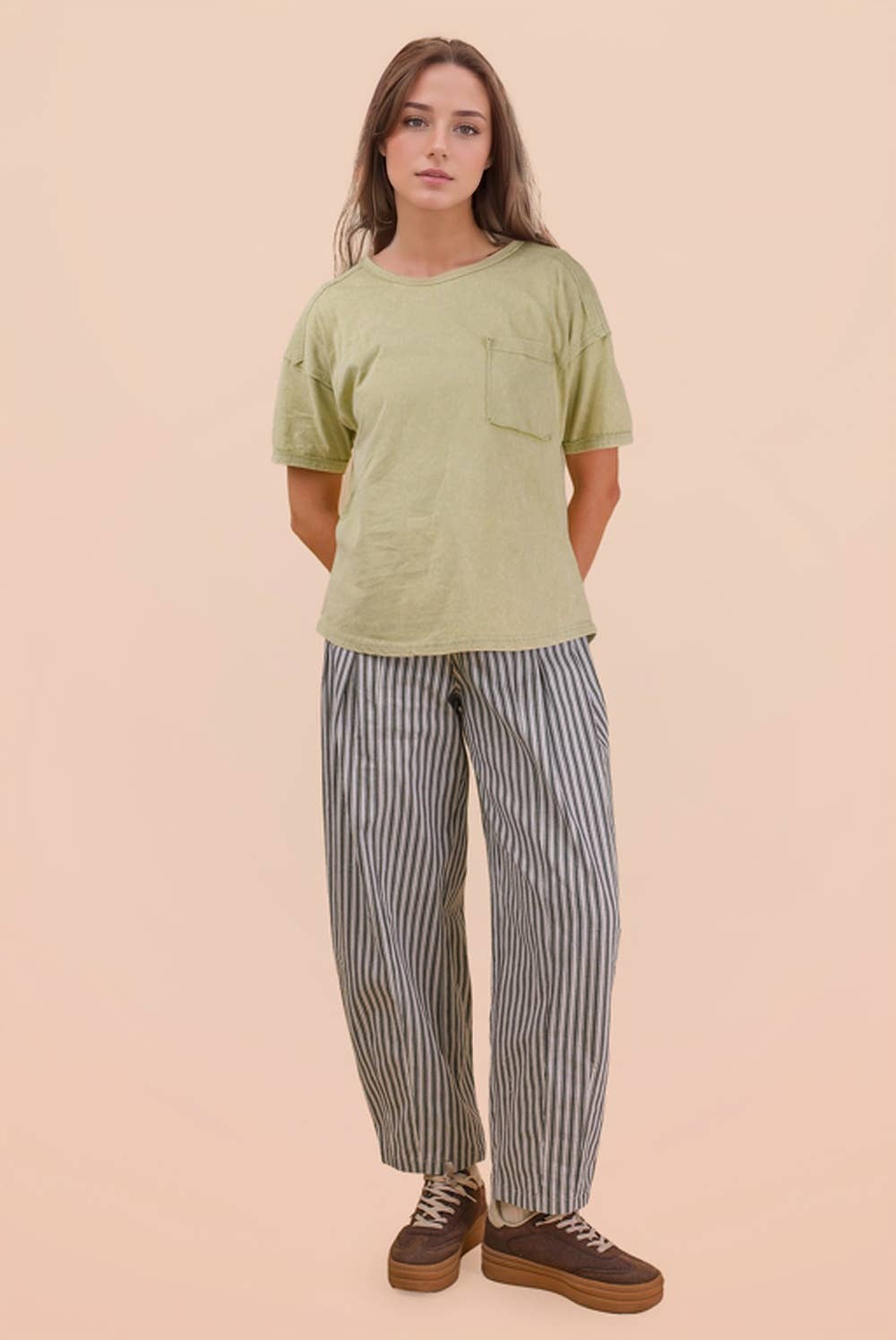 NT11108-Mineral Washed Knit Top with Pocket