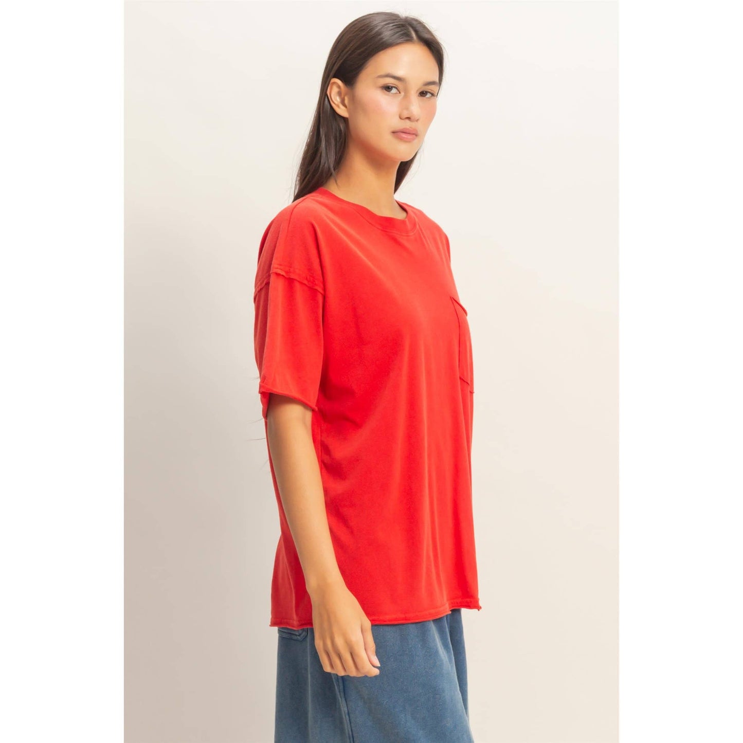 Washed Pocket Crew Neck T-Shirt