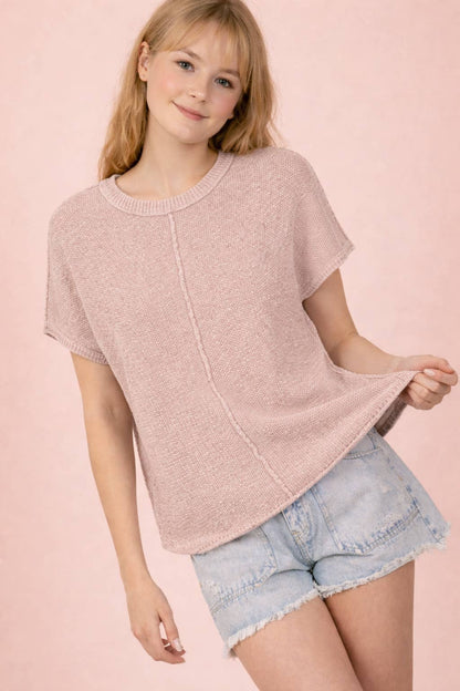 12W3342N-Mineral Washed Knit Casual Sweater Top