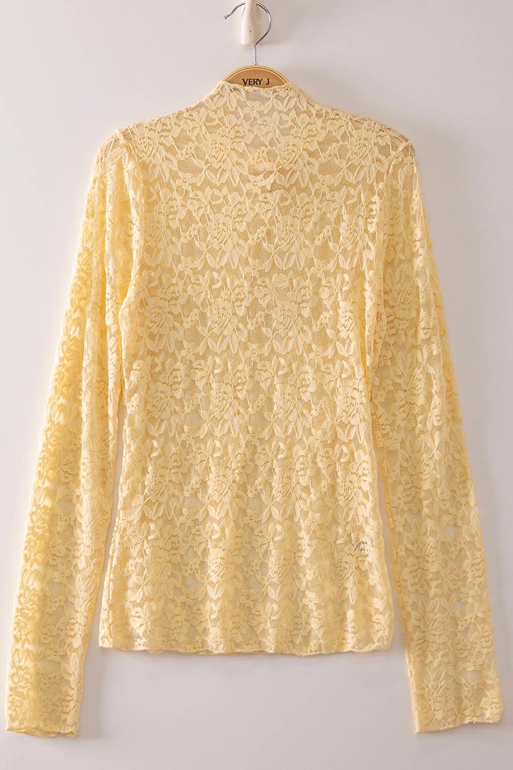NT12220-High Neck Fitted Sheer Mesh Lace Knit Top