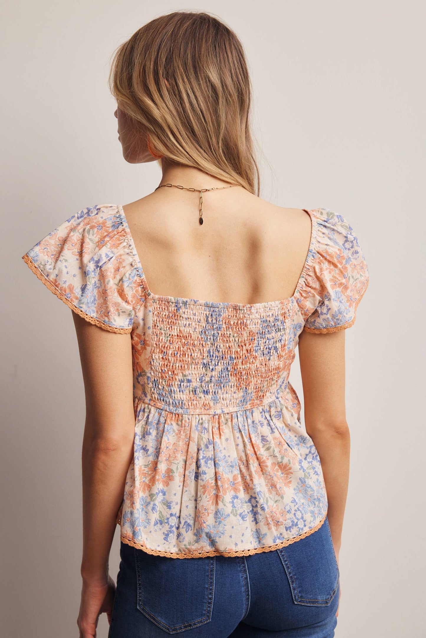 Floral Ruched Peplum Cotton Top FT0046