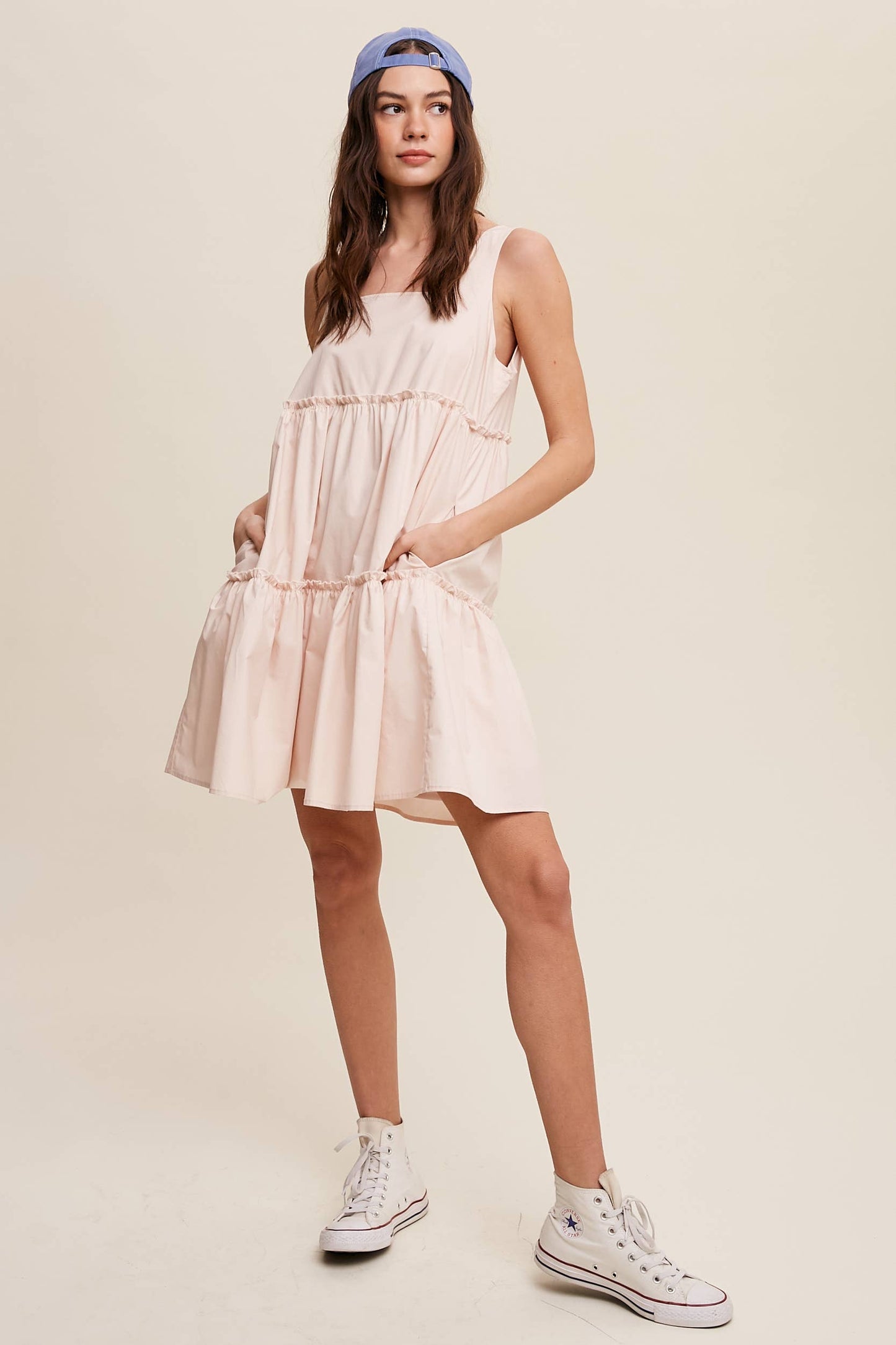 Tiered Square Neck Poplin Dress