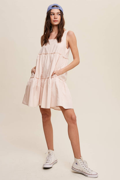 Tiered Square Neck Poplin Dress