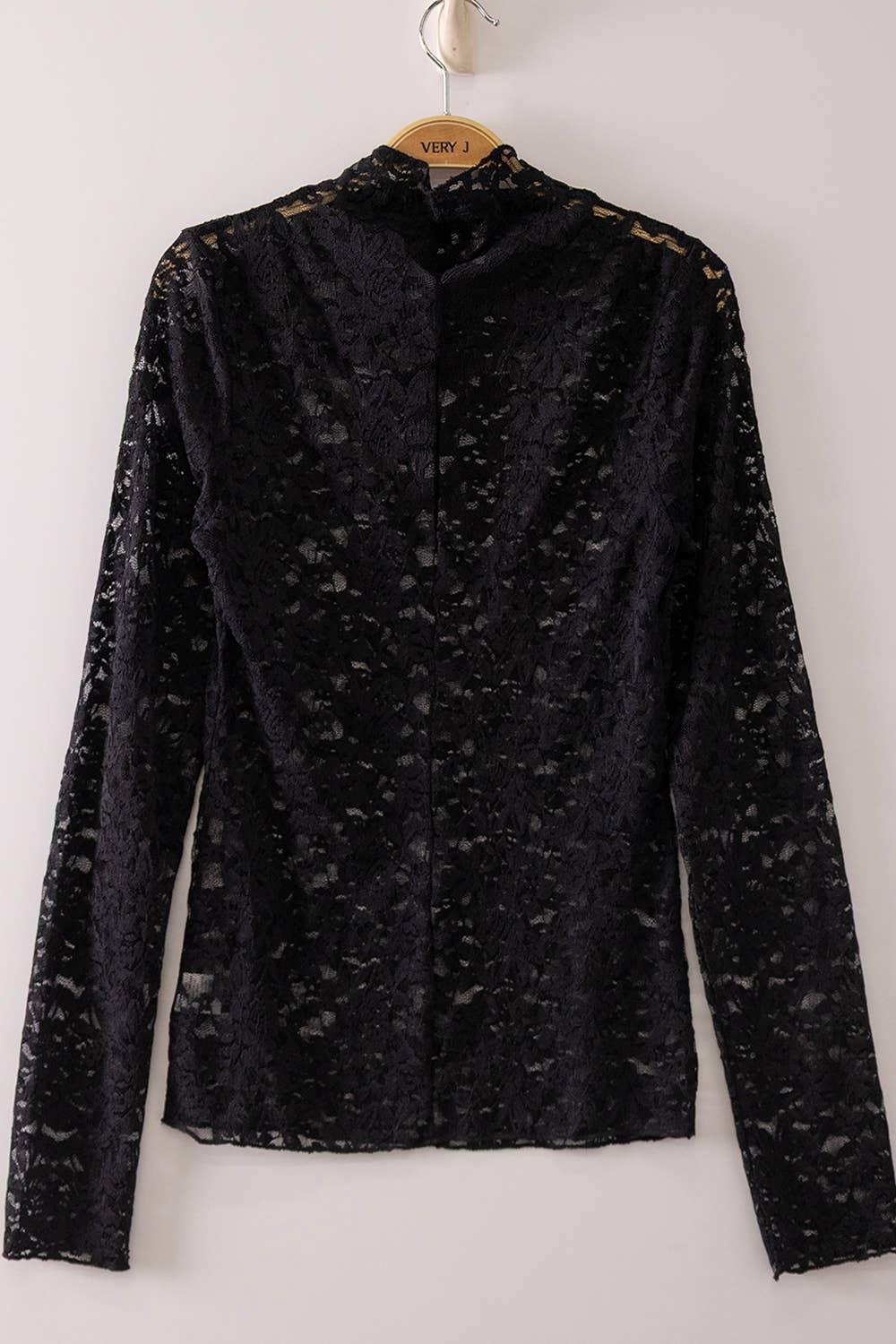 NT12220-High Neck Fitted Sheer Mesh Lace Knit Top