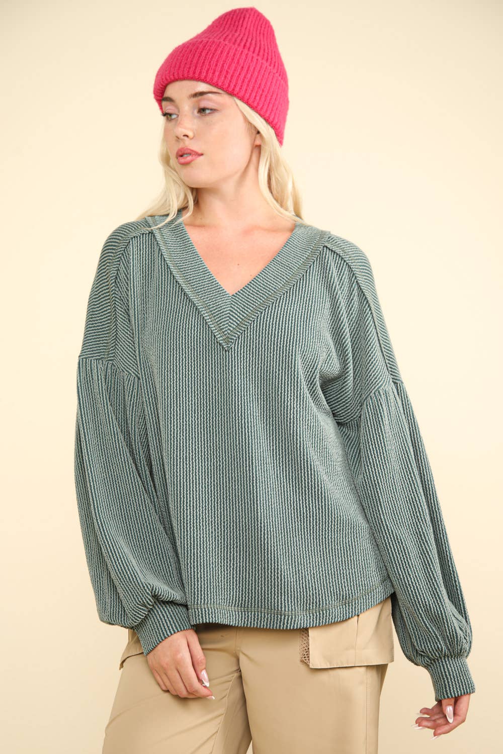 Otto Ribbed V-Neck Oversized Knit Top