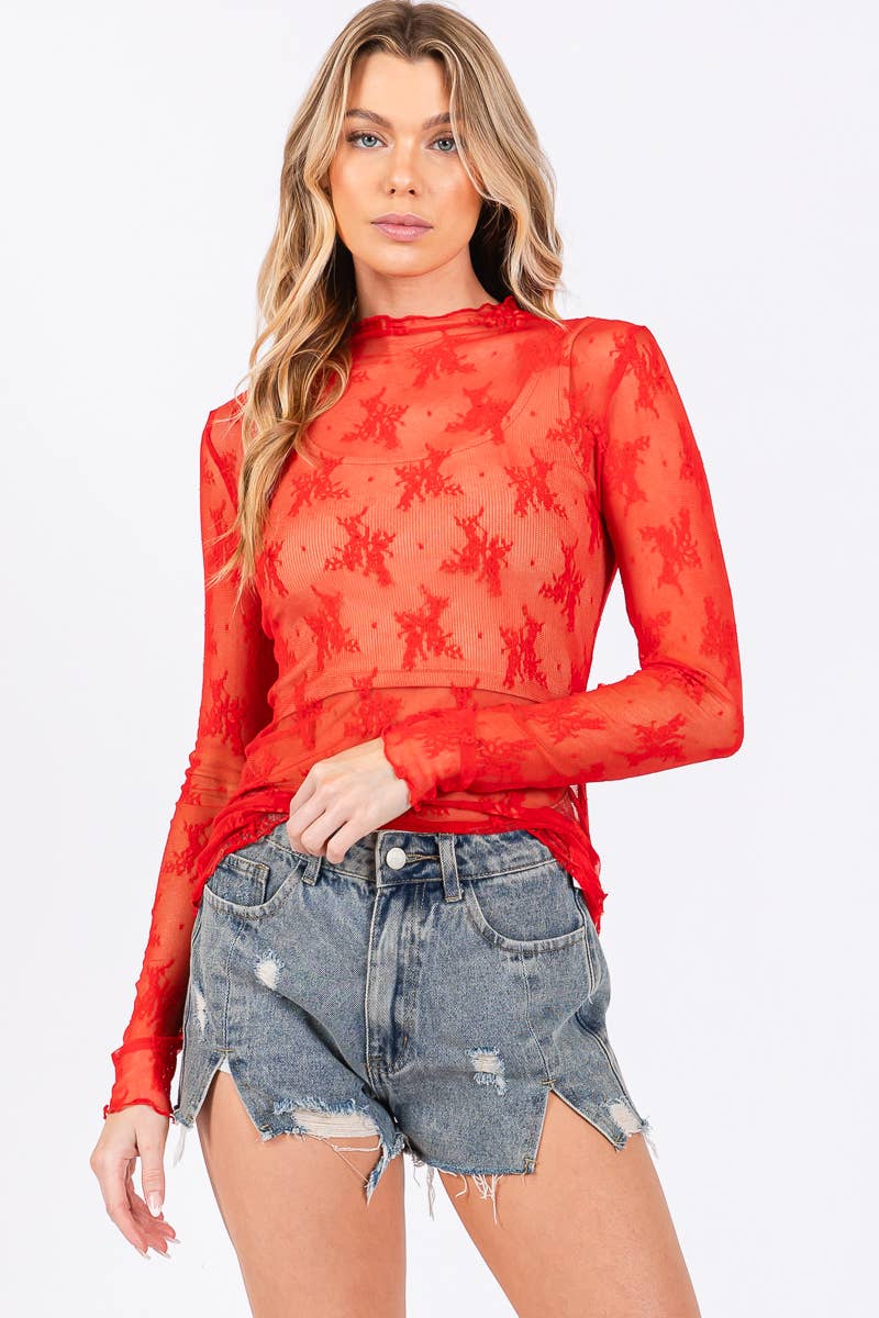 LONG SLEEVE FLORAL LACE TOP