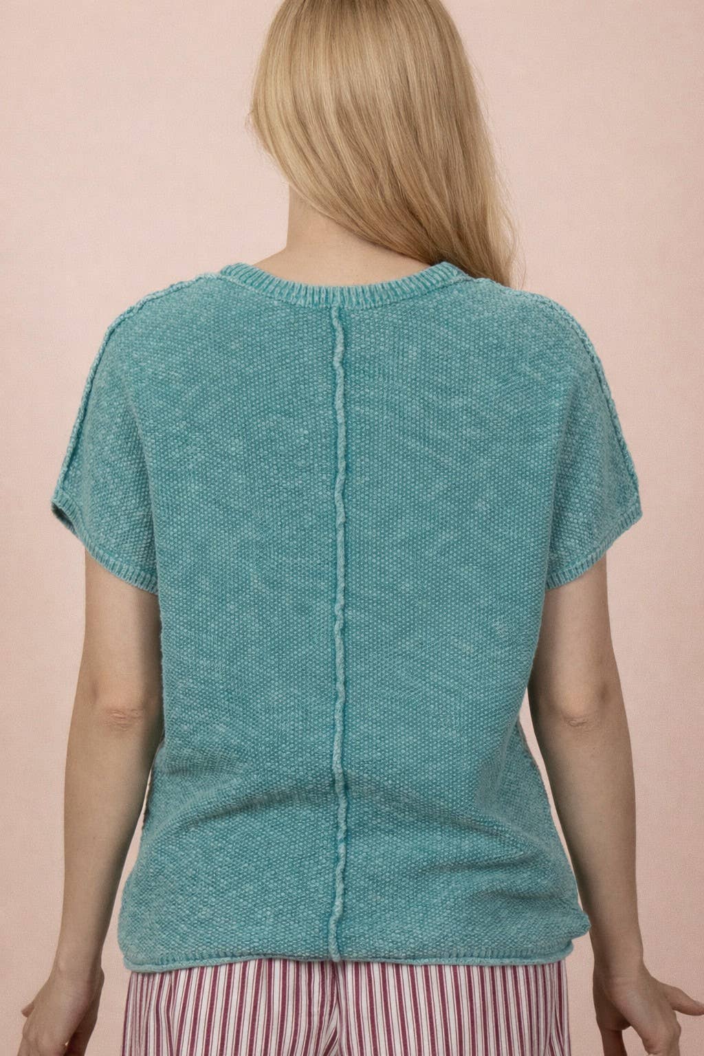 12W3342N-Mineral Washed Knit Casual Sweater Top