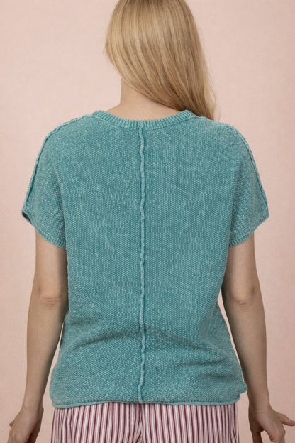12W3342N-Mineral Washed Knit Casual Sweater Top