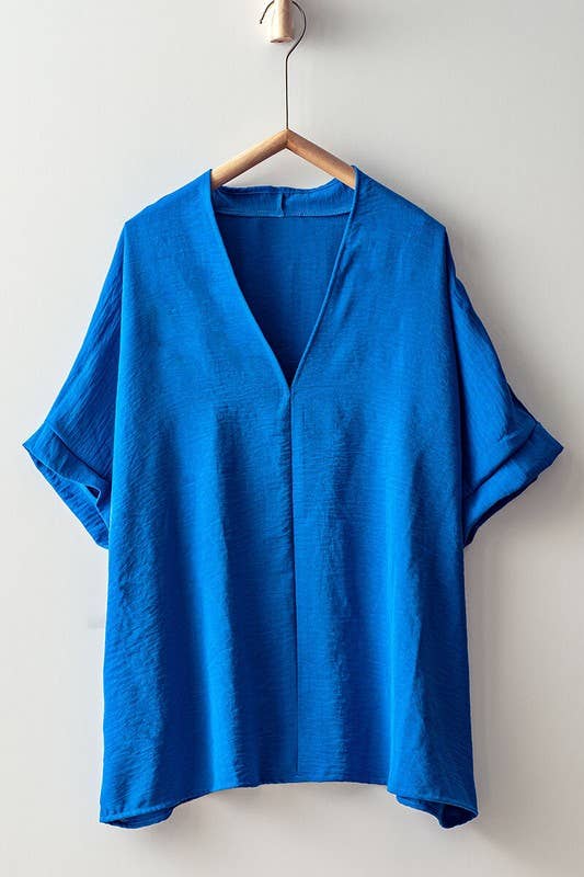 OVERSIZED VNECK FOLDED SHORT SLEEVE TOP